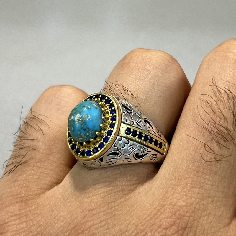 انگشتر نقره مردانه مدل فیروزه نیشابوری 956053-2424