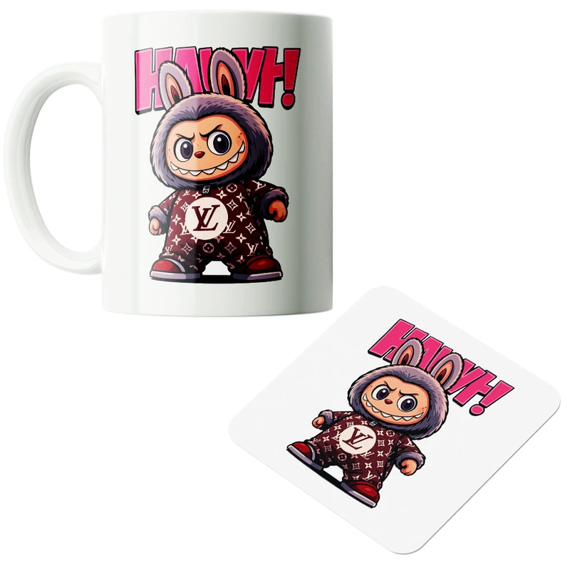 ماگ پاد آفرین مدل عروسک لبوبو کد PZ105 به همراه زیرلیوانی