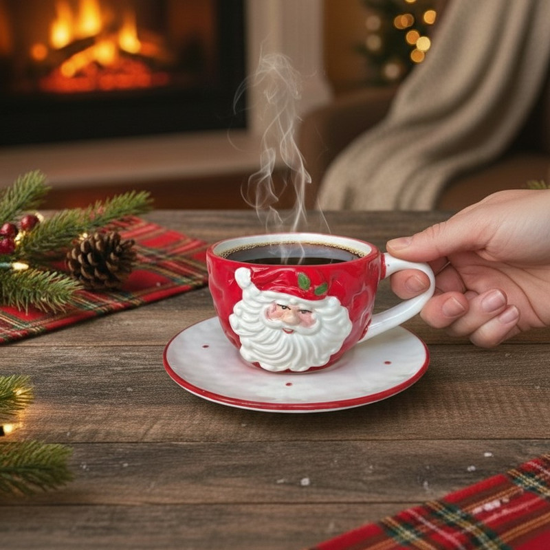 فنجان و نعلبکی طرح کریسمس مدل Santa کد Y15