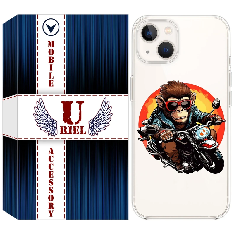کاور یوریل مدل Clear کد 32 طرح میمون موتورسوار مناسب برای گوشی موبایل اپل iPhone 13 mini