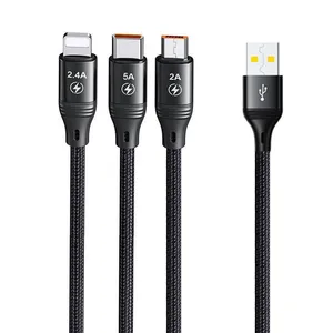 کابل تبدیل USB به لایتنینگ/USB-C/microUSB یسیدو مدل CA73 طول 1.2 متر