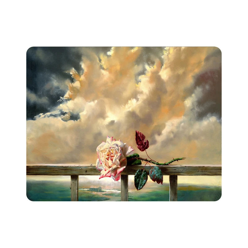 ماوس پد اطلس آبی طرح گل رز و نرده چوبی و خانه الکسی آنتونوف مدل T1081