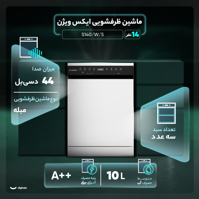 ماشین ظرفشویی 14 نفره ایکس ویژن مدل S140/W/S
