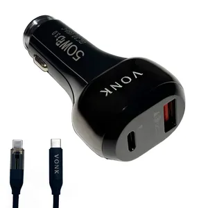 شارژر فندکی 50 وات دو پورت وونک مدل VC--50 به همراه کابل usb-C
