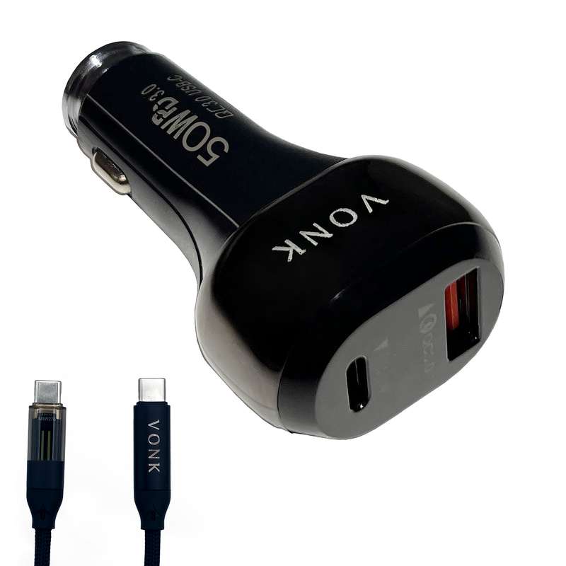 شارژر فندکی 50 وات وونک مدل VC--50 به همراه کابل usb-C شارژر فندکی 50 وات وونک مدل VC--50 به همراه کابل usb-C