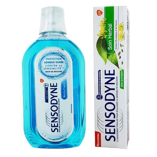 خمیر دندان سنسوداین مدل Soin Herbal حجم 75 میلی لیتر به همراه دهانشویه سنسوداین حجم 500 میلی لیتر