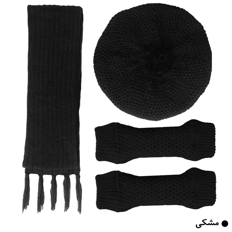 ست کلاه و شال گردن و دستکش بافتنی مدل فرانسوی کد BQ