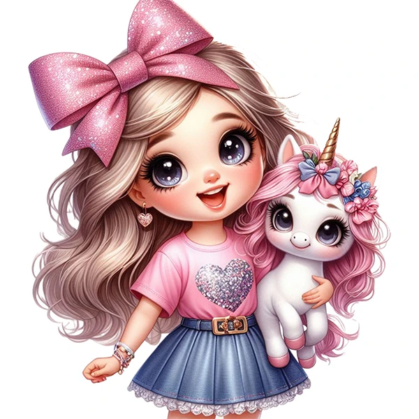   استیکر پارچه و لباس پاد آفرین طرح کارتونی اسب تک شاخ و دختر کد 4023