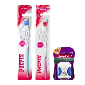 مسواک پاتریکس مدل 431 با برس متوسط بسته ۲ عددی به همراه نخ دندان ارکید مدل نعنا
