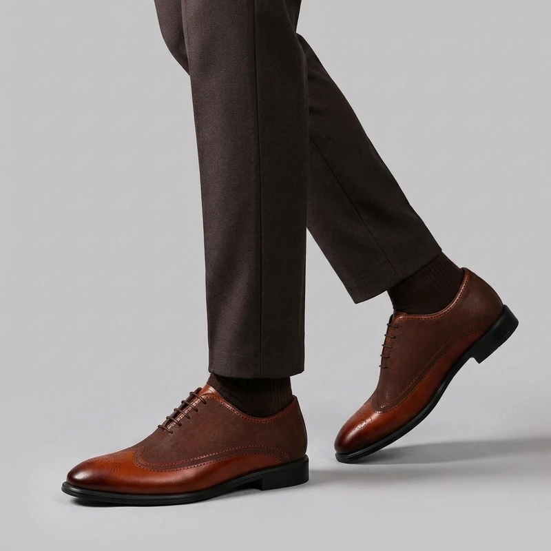 کفش رسمی مردانه چرم طبیعی مدل (Oxford Brogue) ، طراحی کلاسیک بنددار کد 413