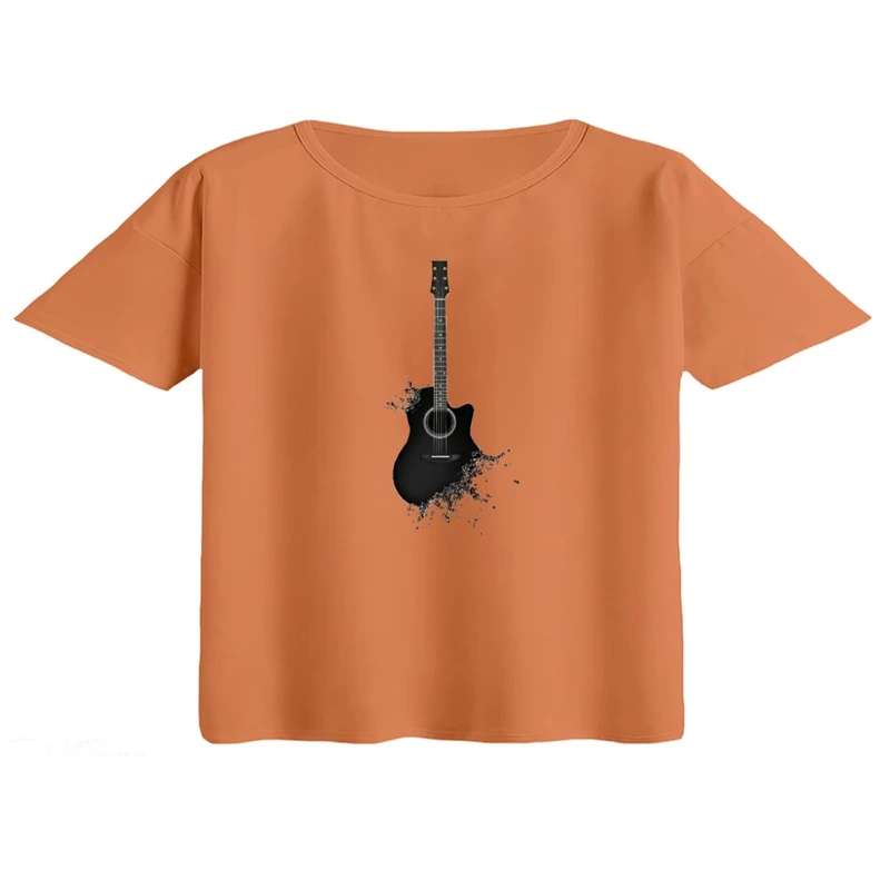 کراپ تی‌شرت آستین کوتاه زنانه مدل گیتار کد ۳