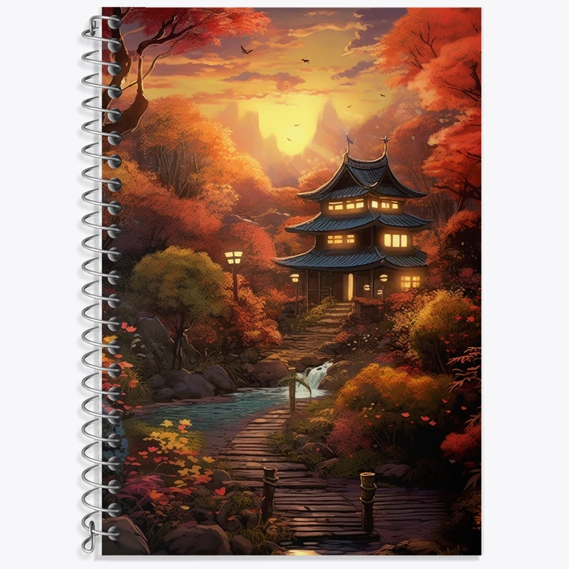 دفتر زبان 50 برگ خندالو مدل دو خط طرح خانه ژاپنی کد F2811