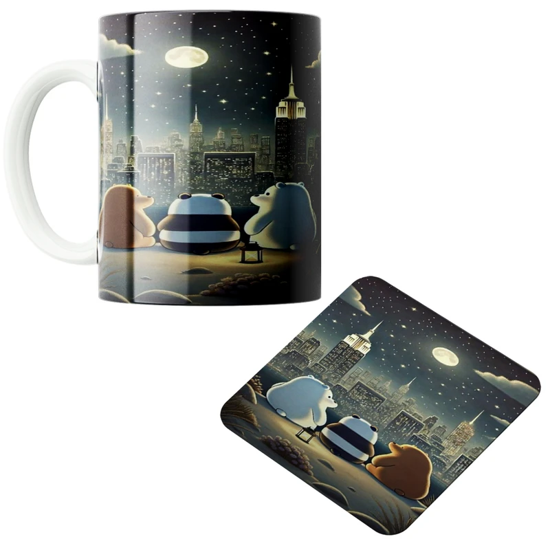 ماگ پاد آفرین مدل خرس های مهربون کد 03 به همراه زیر لیوانی