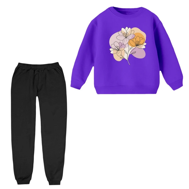 ست سویشرت و شلوار راحتی بچگانه مدل گل مینیمال 