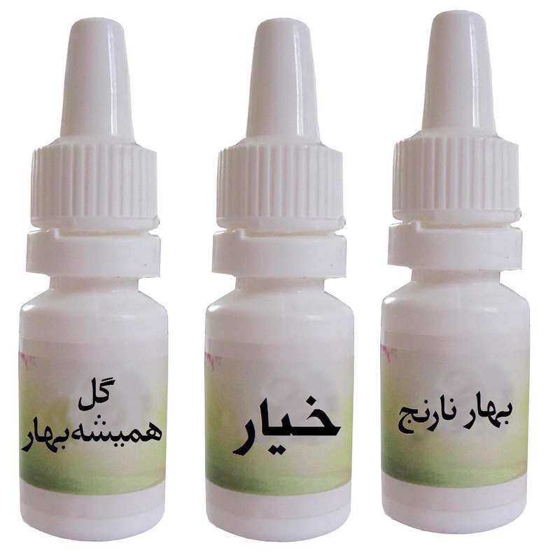 اسانس شمع مدل گل هميشه بهار و خيار و بهار نارنج حجم 10 ميلي ليتر بسته 3 عددي
