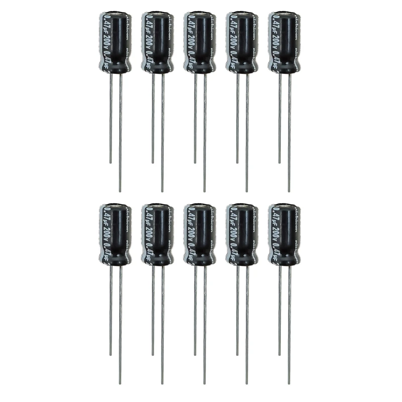 خازن الکترولیت 0.47 میکروفاراد 200 ولت نیچیکون مدل SK-047200 بسته 10 عددی