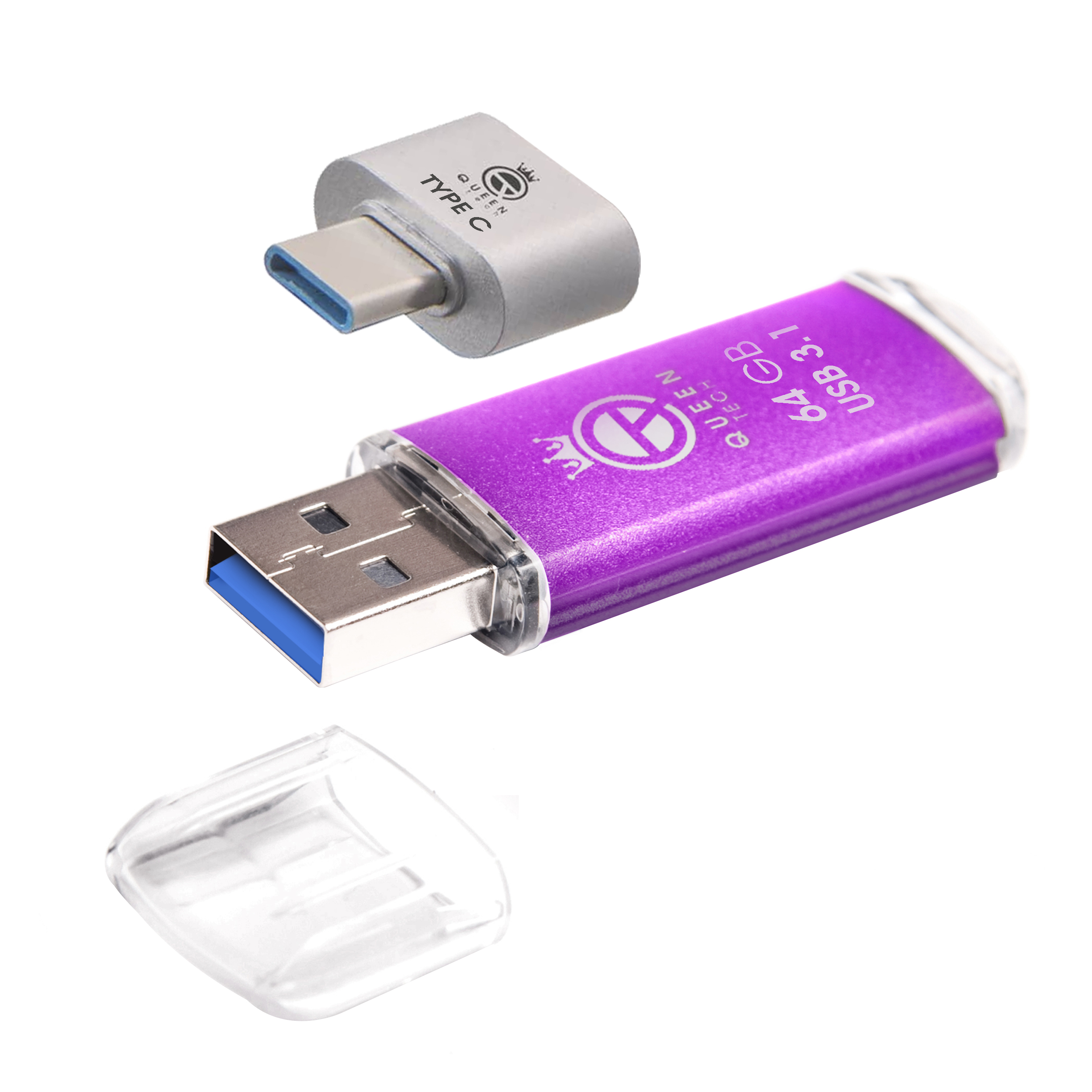 فلش مموری کوئین تک مدل QUICK USB3.1 ظرفیت 64 گیگابایت به همراه مبدل USB-C