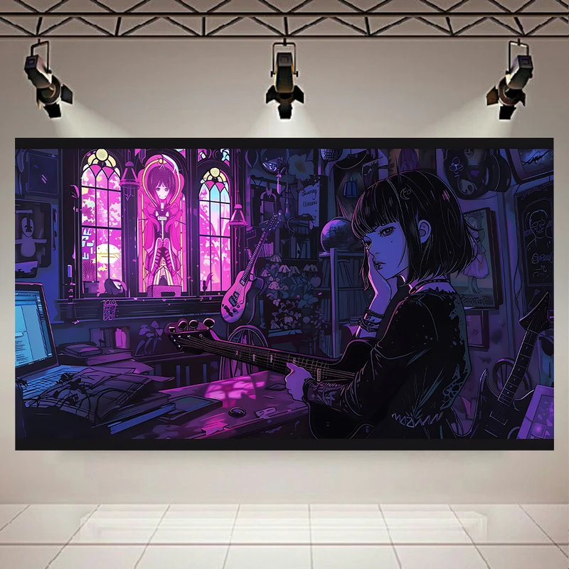 پوستر طرح مخمل دختر انیمه ای مدل گیتار و تاریکی کد AR303419