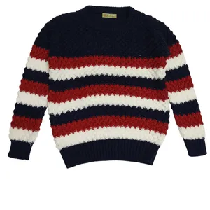 پلیور یقه گرد دخترانه مدل راه راه 5055