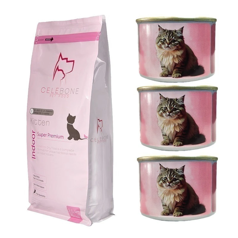 غذای خشک بچه گربه سلبن مدل Kitten Pack با طعم مرغ به همراه کنسرو بسته 4 عددی