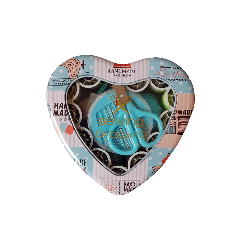 جعبه نخ و سوزن مدل مسافرتی قلب فلزی