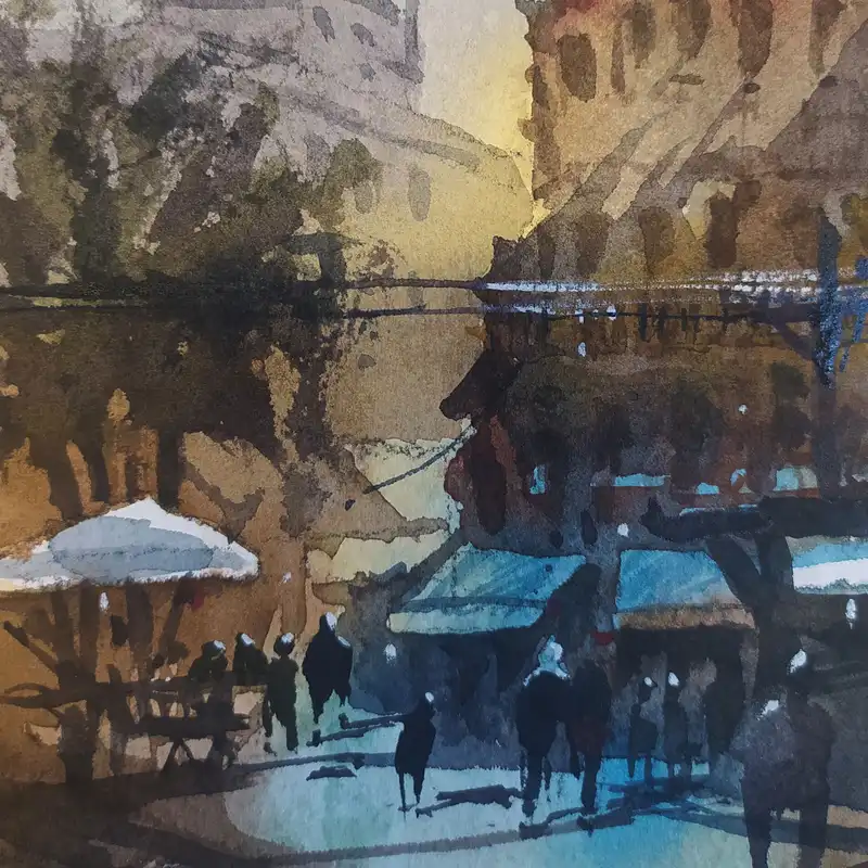 نقاشی آبرنگ طرح منظره شهری کد 110