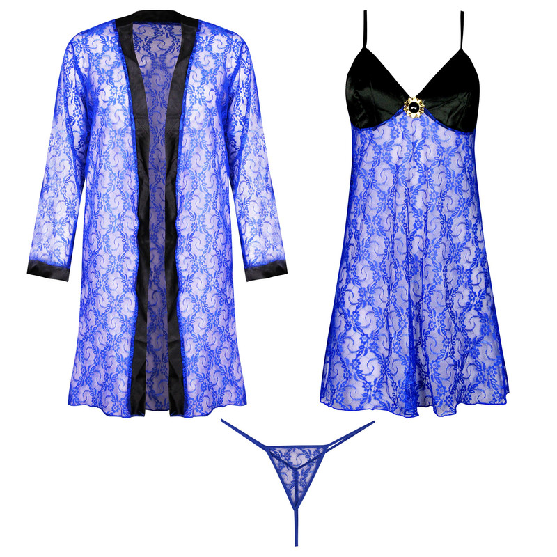 لباس خواب زنانه ماییلدا مدل گیپور کد 4001-2 رنگ آبی