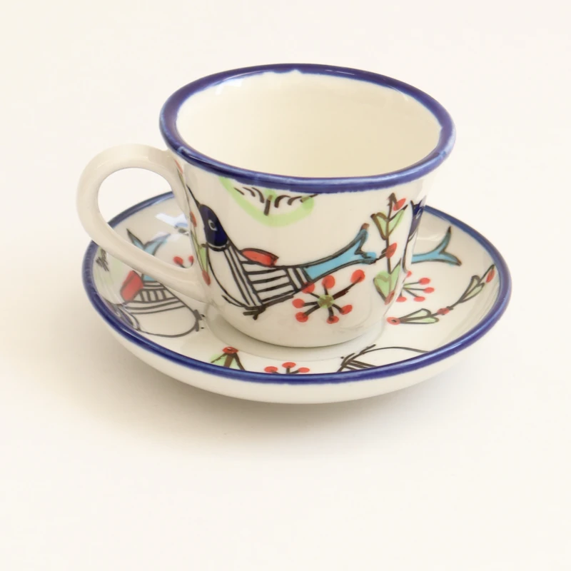 فنجان و نعلبکی قهوه چینی میبد مروارید مدل مرغی رنگی کد coffe