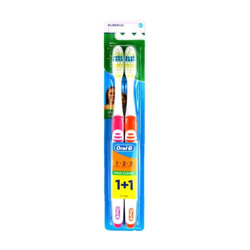 مسواک اورال-بی مدل 1.2.3 Maxi Clean با برس متوسط بسته 2 عددی