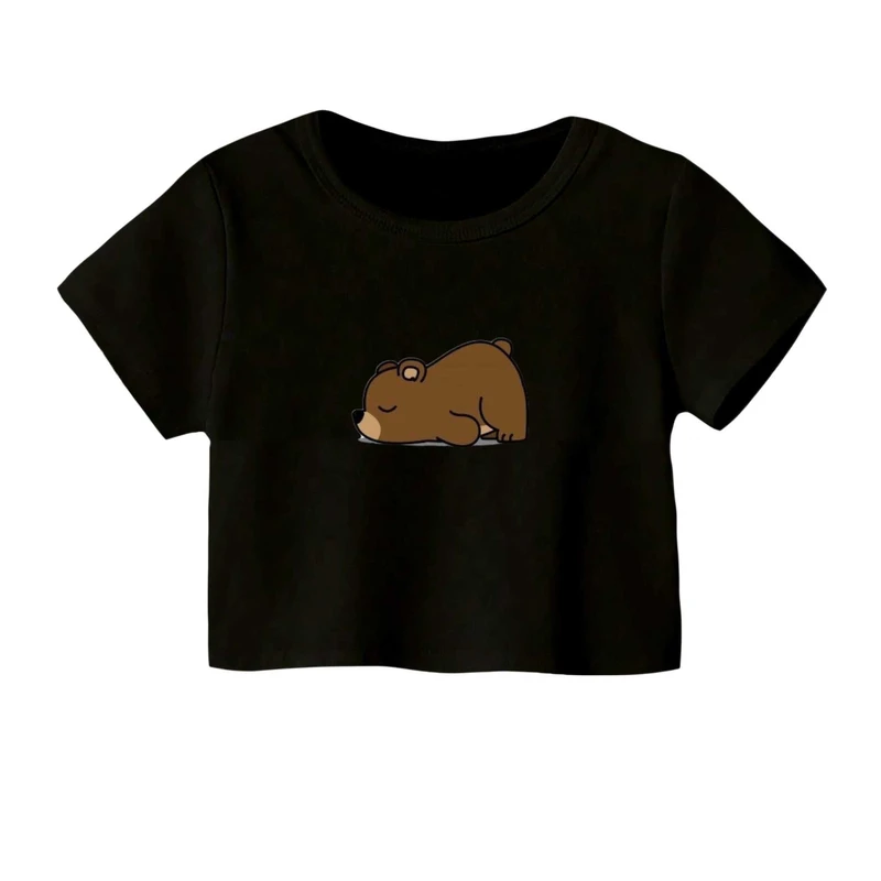 کراپ‌ تی‌شرت آستین کوتاه زنانه مدل خرس خسته