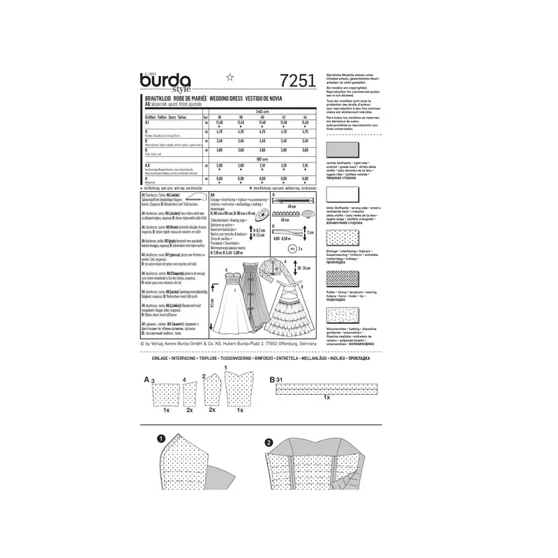 الگوی خیاطی لباس عروس بوردا استایل کد 7251 سایز 36 تا 44 متد مولر