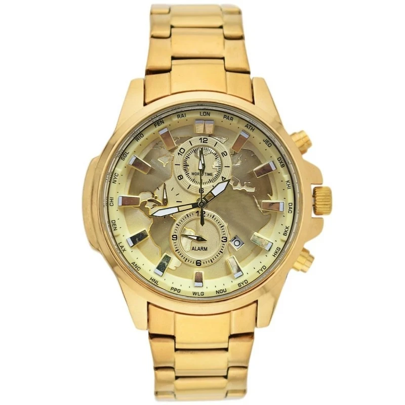 ساعت مچی عقربه‌ای کوارتز مردانه مدل جهان نما سه موتور فعال کورنوگراف کد 106