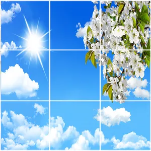 تایل سقفی آسمان مجازی طرح خورشید ابرها و گل کد ST 2531-9 سایز 60x60 سانتی متر مجموعه 9 عددی