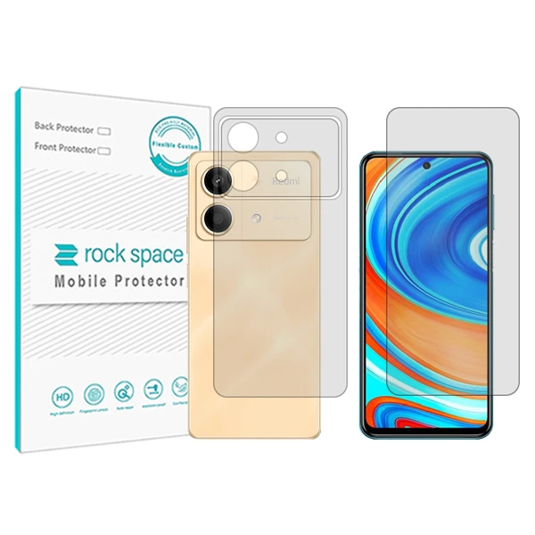 محافظ صفحه نمایش شفاف راک اسپیس مدل HyGEL مناسب برای گوشی موبایل شیائومی Redmi Note 13R  Pro به همراه محافظ پشت