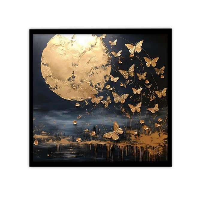 تابلو نوری بکلیت طرح ورق طلا ماه و پروانه مدل B-MID-18948