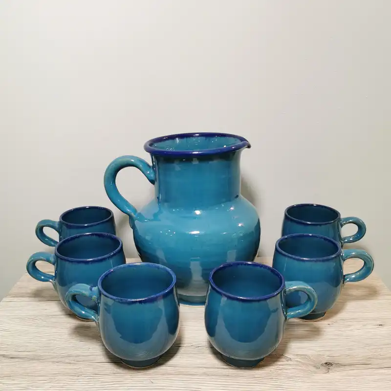 ست 7 تکه پارچ و لیوان سفالی مدل فیروزه