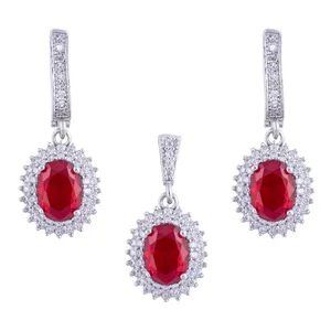 نیم ست نقره زنانه مدل یاقوت AMT-N166