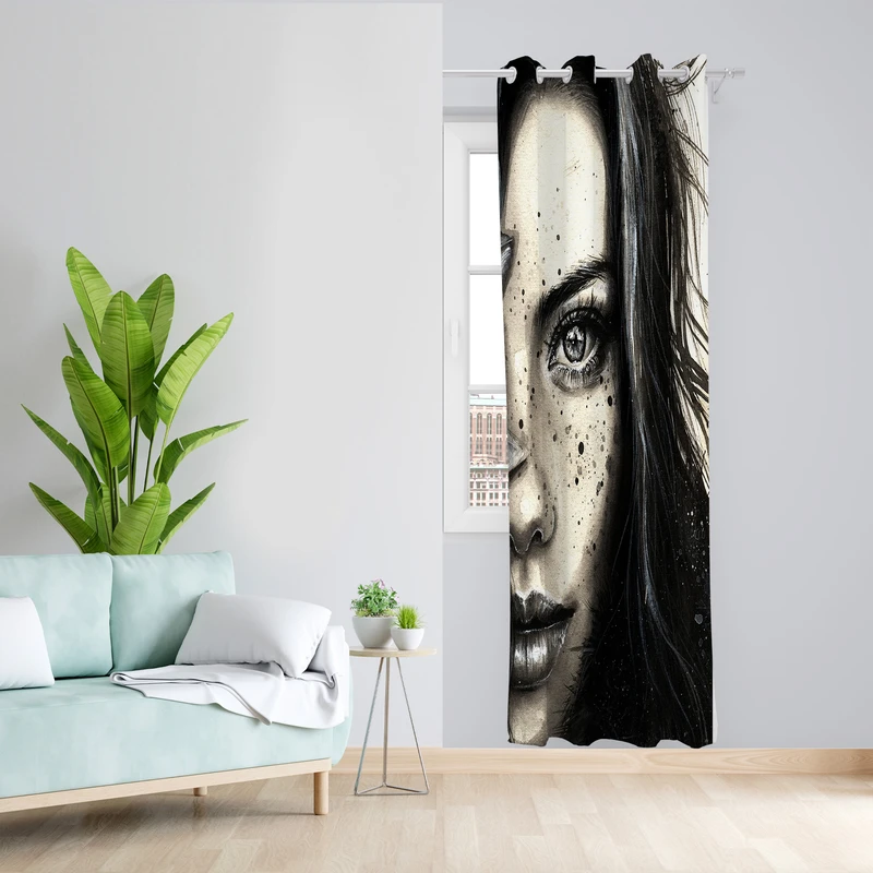 پرده طرح دختر مدل مخمل پانچی کد 4819 z سایز 140x200 سانتی متر