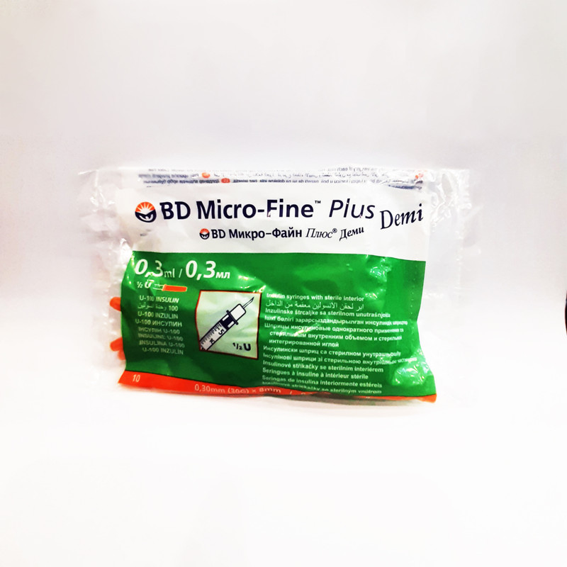 سرنگ انسولین بی دی مدل micro-fine plus حجم 0.3 میلی لیتر بسته 10 عددی