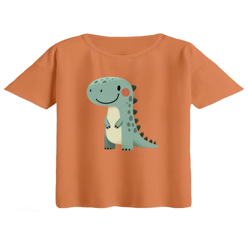 کراپ تی‌شرت آستین کوتاه زنانه مدل دایناسور کد۱