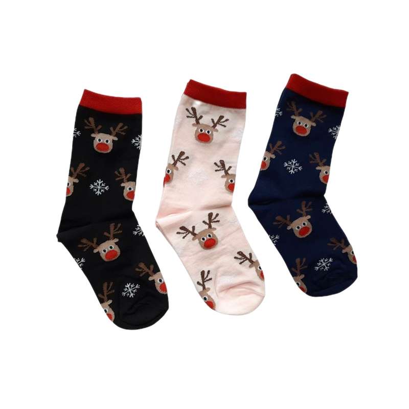 جوراب دخترانه مدل گوزن هاي مهربان کد 85 مجموعه 3 عددي