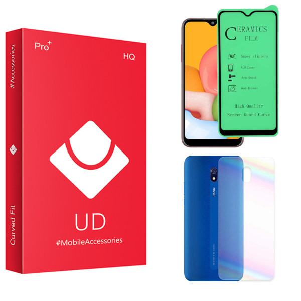 محافظ صفحه نمایش سرامیکی یو دی مدل HQ مناسب برای گوشی موبایل شیائومی Redmi 8a به همراه محافظ پشت گوشی