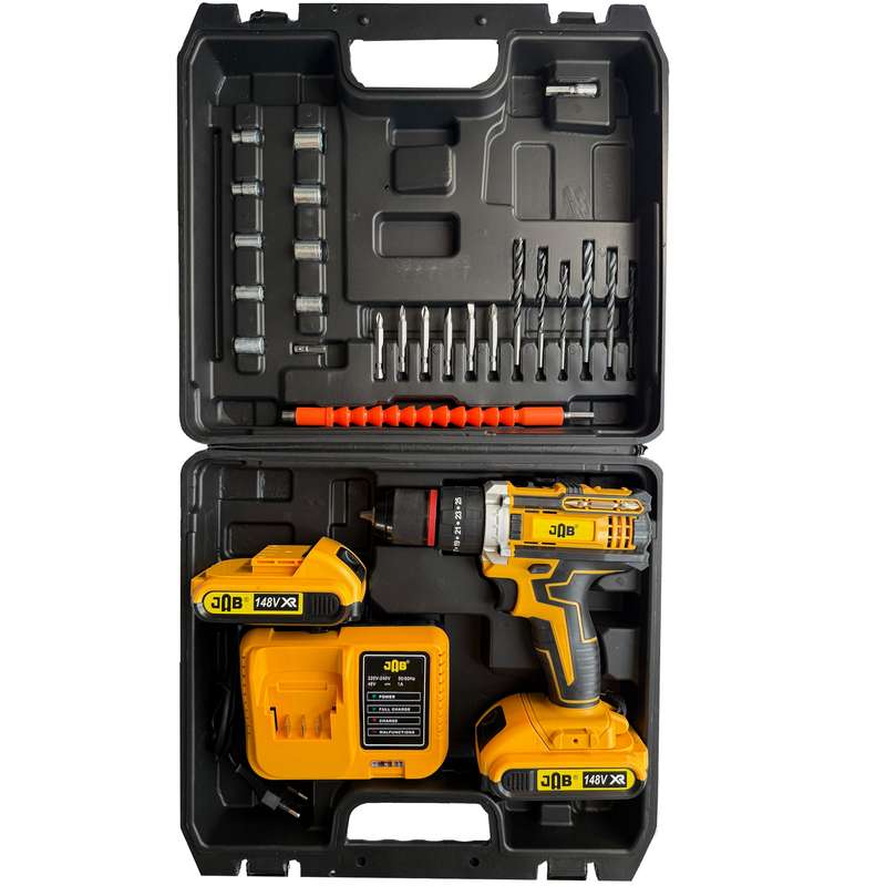 دریل پیچ گوشتی شارژی چکشی 10 میلیمتری 148 ولت جاب مدل JB-148 POWER X مجموعه 40 عددی