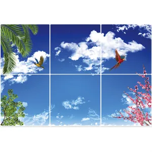 تایل سقفی آسمان مجازی طرح طوطی و درختان کد 2176 سایز 60x60 سانتی متر مجموعه 6 عددی