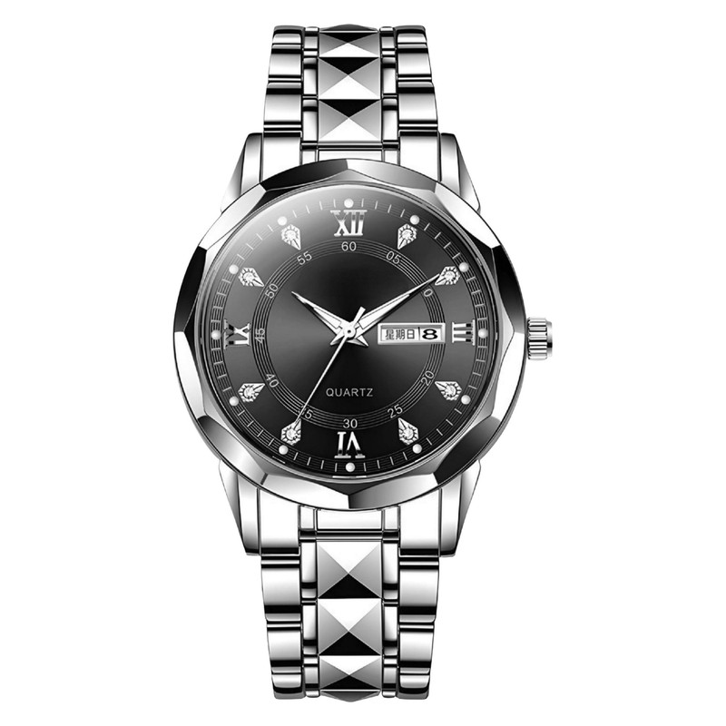 ساعت مچی عقربه‌ای کوارتز مردانه مدل کلاسیک دی دیت بند استیل طرح تراش الماسی کد C2.2