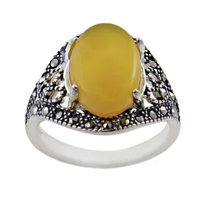 انگشتر نقره زنانه بازرگانی میلادی مدل عقیق شزف الشمس نگین مارکازیت بدون ریزش ک AW_271