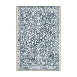 فرش ماشینی 1000 شانه اورکوم زمینه و حاشیه آبی طرح مینیمال مارال کد OR.1121.03