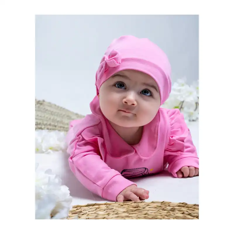 ست سرهمی و کلاه نوزادی آدمک مدل دختر کوچولو کد 130402
