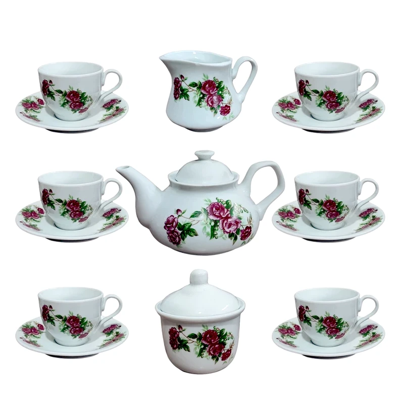 سرويس چای خوری 17 پارچه مرجان مدل گل سرخی کد 7200510391