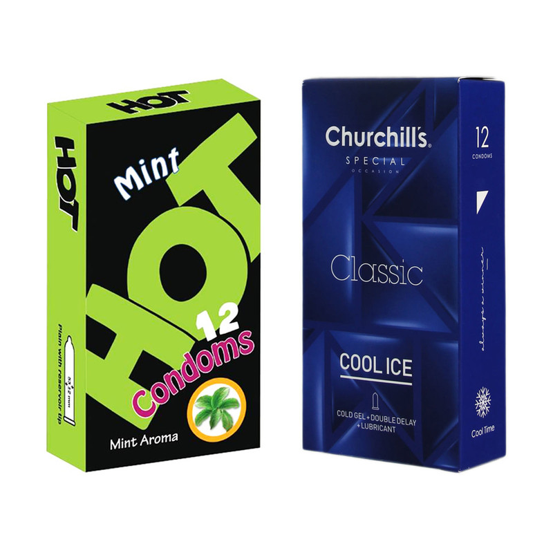 کاندوم چرچیلز مدل Cool Ice بسته 12 عددی به همراه کاندوم هات مدل Mint بسته 12 عددی